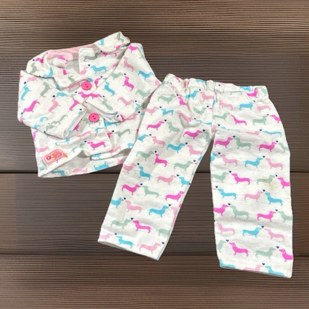 18" Doll Our Generation Clothes Dachshund Puppy Dog Design 2 Piece Pajamas Set